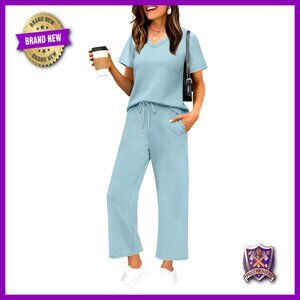 Summer Lounge Set Wide Leg Pants Matching Set Vacation Travel Outfit